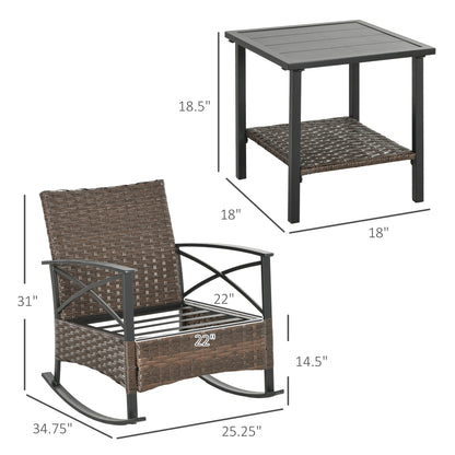 Rocking Set, Outdoor Wicker Patio Conversation Set with Rockers, Table, Cushions