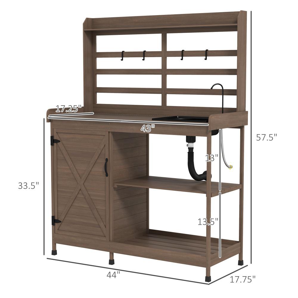 Potting Bench,Wooden Potting Bench with Storage, Sink, Water Tap