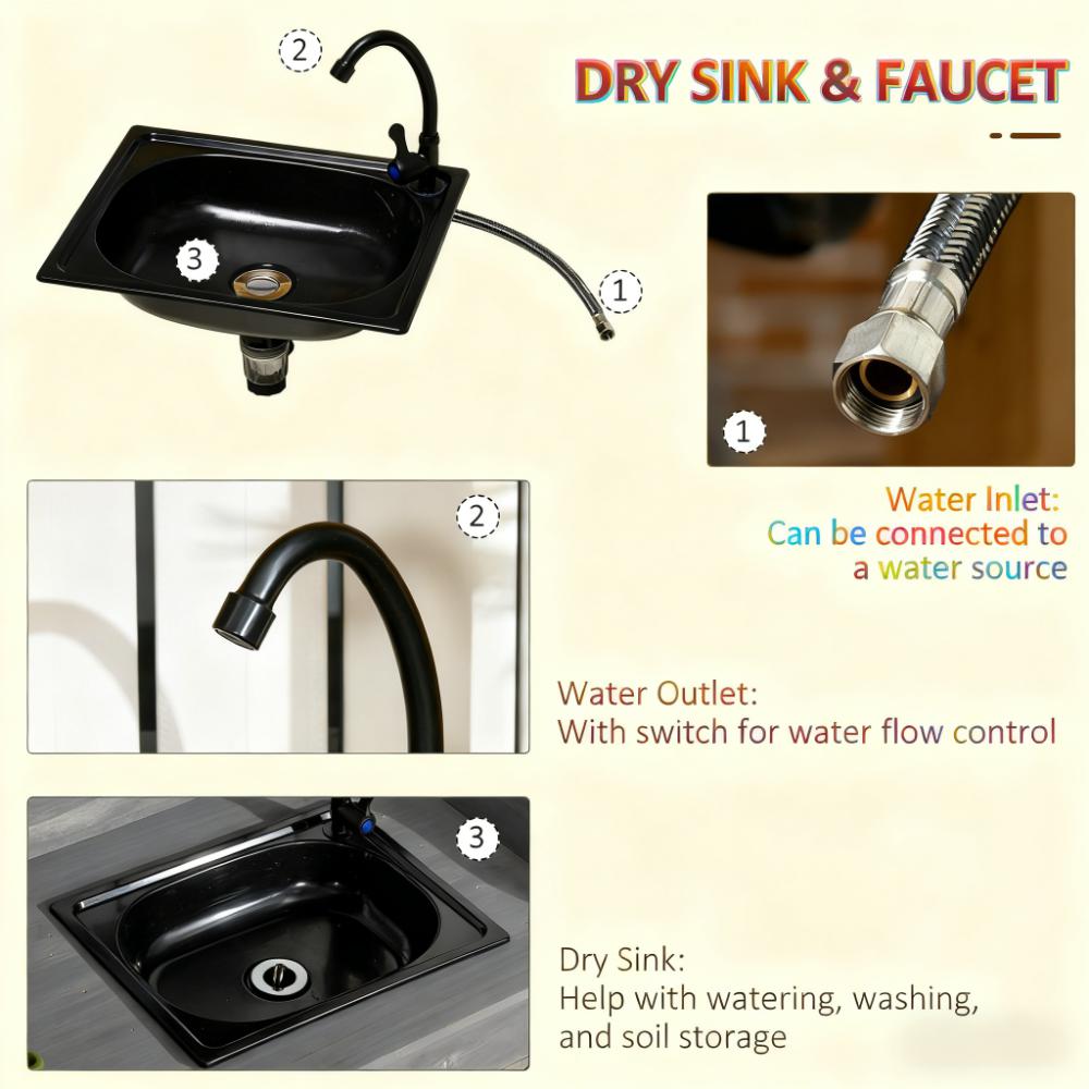 Outdoor Work Bench Table,Potting Bench Table with Sink,with Storage Cabinet,Hooks,Removable Sink,Faucet and Drawer