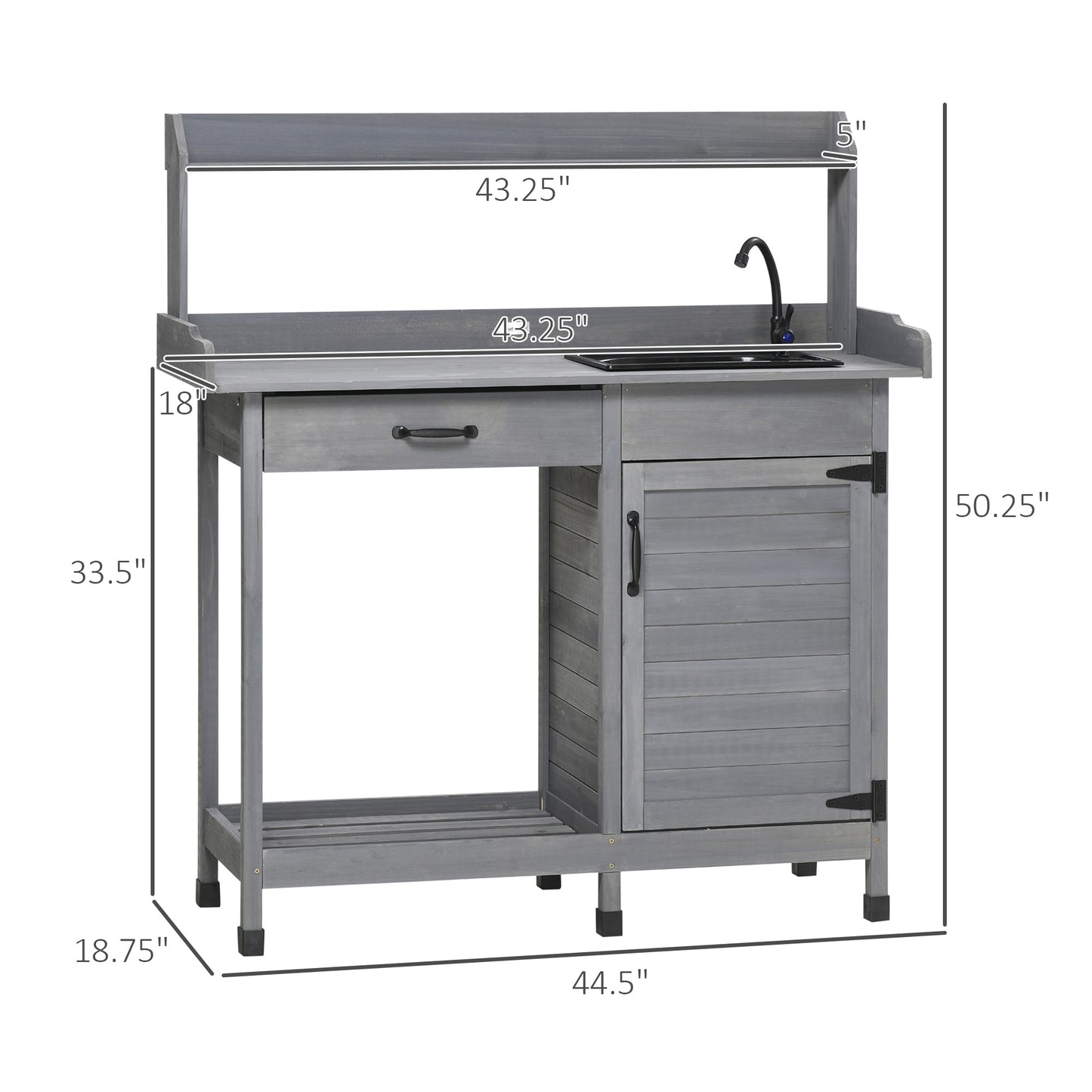 Outdoor Work Bench Table,Potting Bench Table with Sink,with Storage Cabinet,Hooks,Removable Sink,Faucet and Drawer