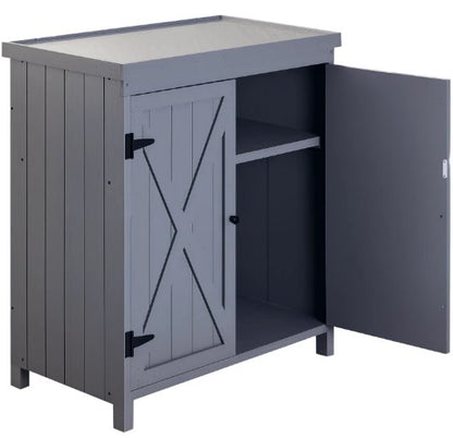 Tool Shed,Outdoor Storage Cabinet,with Galvanized Top and Two Shelves for Yard Tools or Pool Accessories