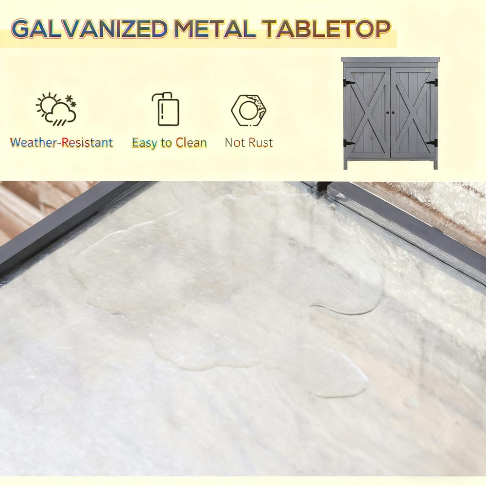 Tool Shed,Outdoor Storage Cabinet,with Galvanized Top and Two Shelves for Yard Tools or Pool Accessories