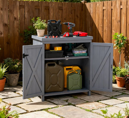 Tool Shed,Outdoor Storage Cabinet,with Galvanized Top and Two Shelves for Yard Tools or Pool Accessories