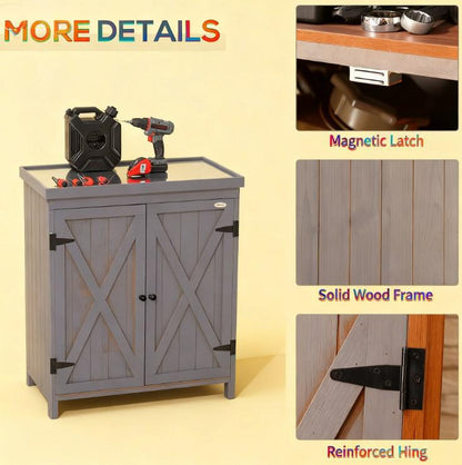 Tool Shed,Outdoor Storage Cabinet,with Galvanized Top and Two Shelves for Yard Tools or Pool Accessories