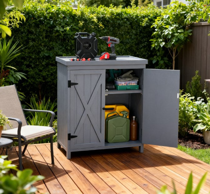 Tool Shed,Outdoor Storage Cabinet,with Galvanized Top and Two Shelves for Yard Tools or Pool Accessories