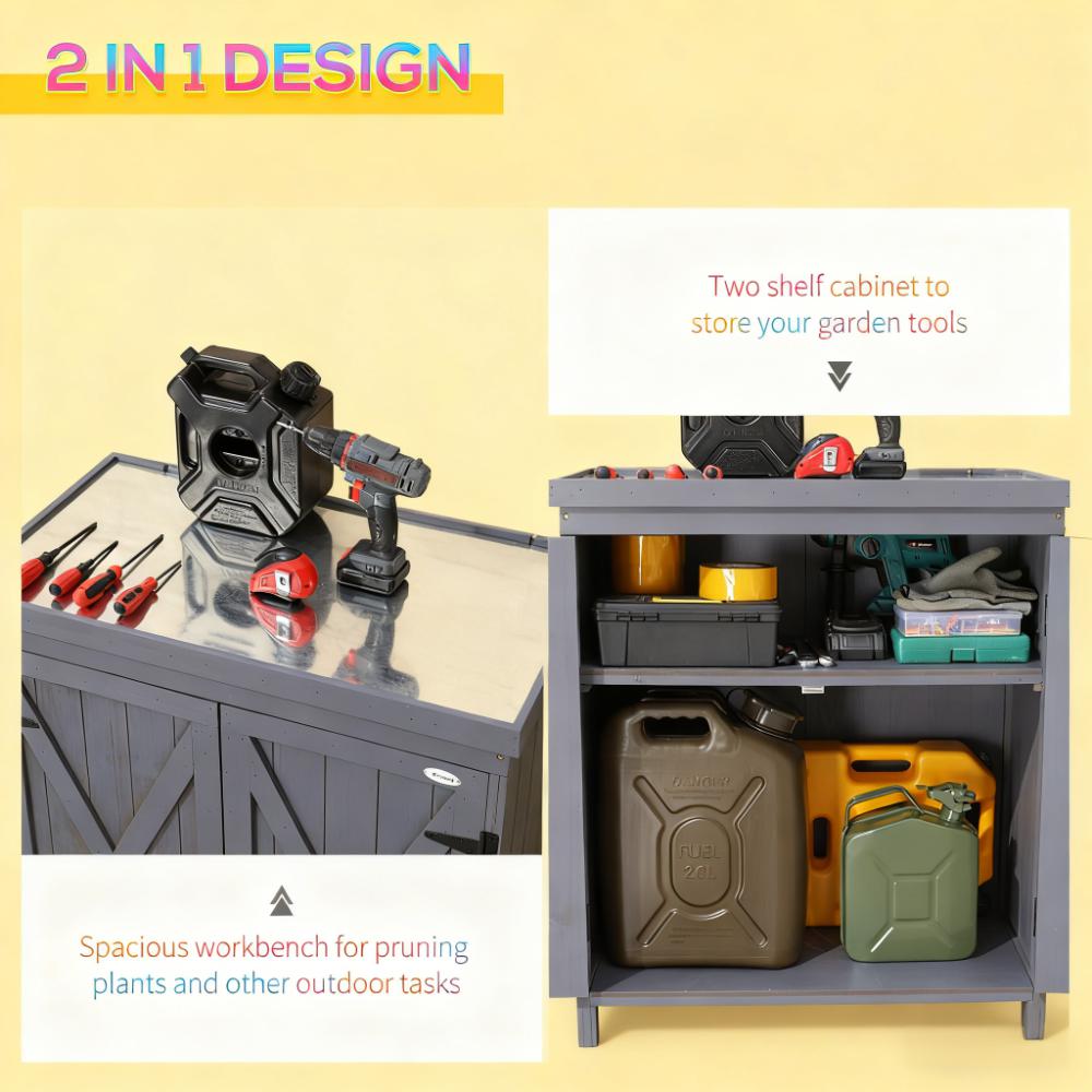 Tool Shed,Outdoor Storage Cabinet,with Galvanized Top and Two Shelves for Yard Tools or Pool Accessories