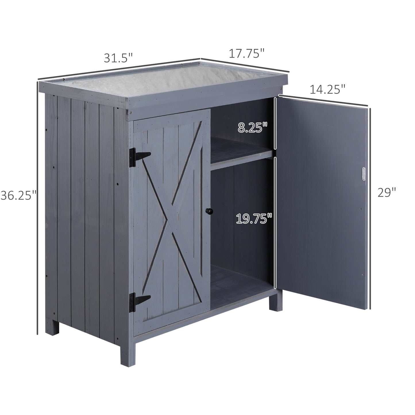 Tool Shed,Outdoor Storage Cabinet,with Galvanized Top and Two Shelves for Yard Tools or Pool Accessories