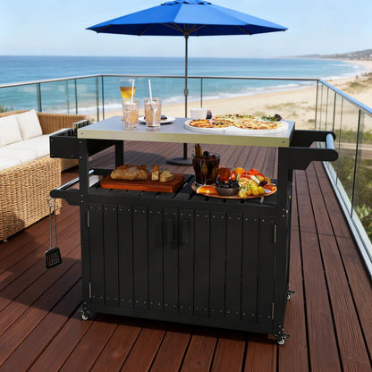 Outdoor Bar Table Top,Outdoor Bar Cart with Storage,Wheeled Kitchen Island for Food Prep