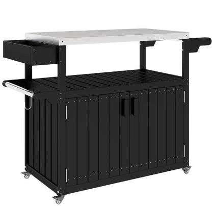 Outdoor Bar Table Top,Outdoor Bar Cart with Storage,Wheeled Kitchen Island for Food Prep