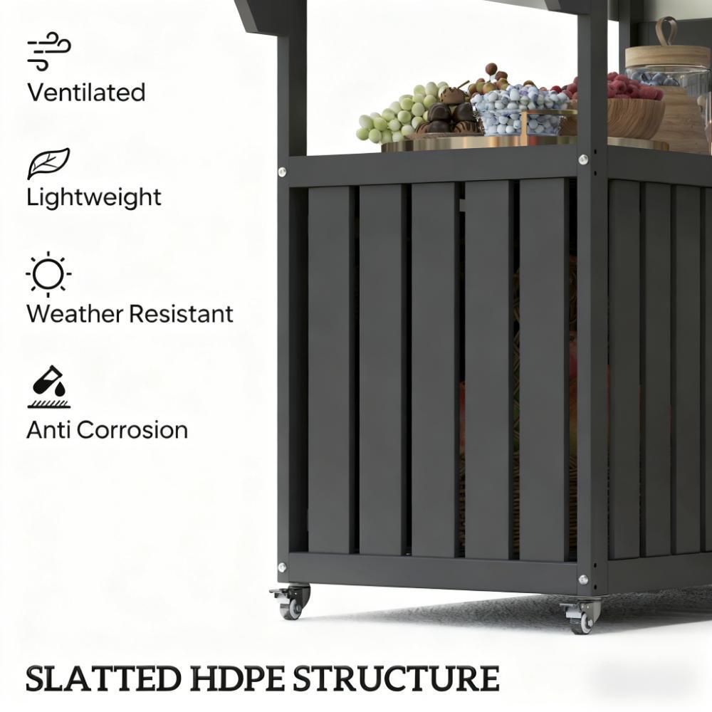 Outdoor Bar Table Top,Outdoor Bar Cart with Storage,Wheeled Kitchen Island for Food Prep