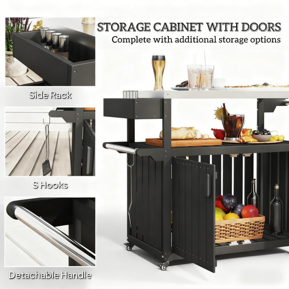 Outdoor Bar Table Top,Outdoor Bar Cart with Storage,Wheeled Kitchen Island for Food Prep