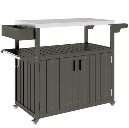 Convenient Outdoor Table Top,Outdoor Bar Cart with Storage,Wheeled Kitchen Island for Food Prep