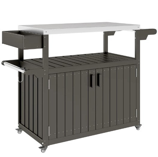 Convenient Outdoor Table Top,Outdoor Bar Cart with Storage,Wheeled Kitchen Island for Food Prep