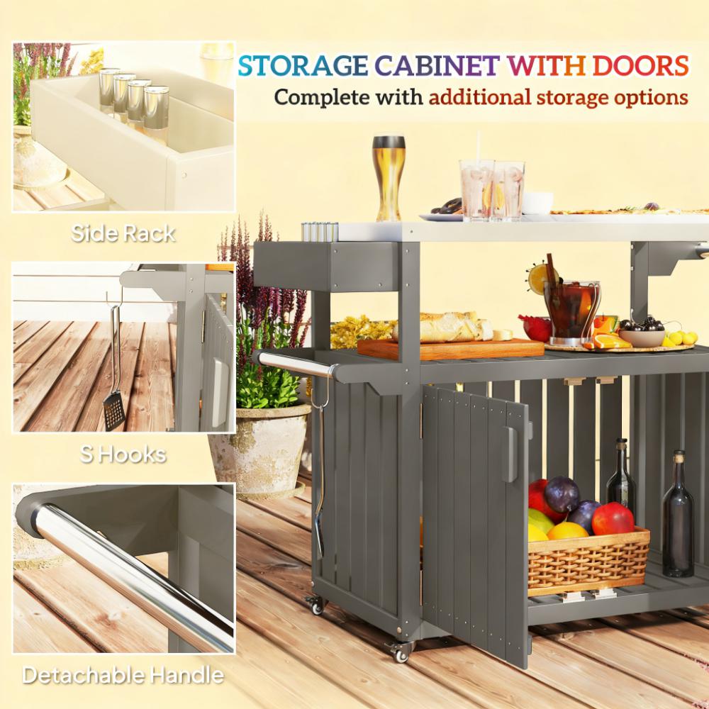 Convenient Outdoor Table Top,Outdoor Bar Cart with Storage,Wheeled Kitchen Island for Food Prep