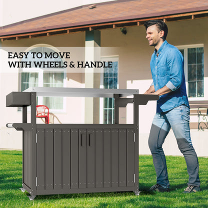Convenient Outdoor Table Top,Outdoor Bar Cart with Storage,Wheeled Kitchen Island for Food Prep