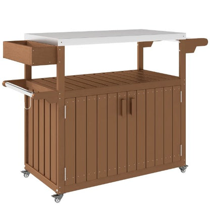 Easy to Move Outdoor Table Top,Outdoor Bar Cart with Storage,Wheeled Kitchen Island for Food Prep