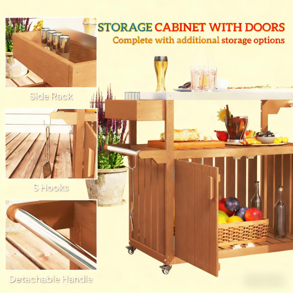Easy to Move Outdoor Table Top,Outdoor Bar Cart with Storage,Wheeled Kitchen Island for Food Prep