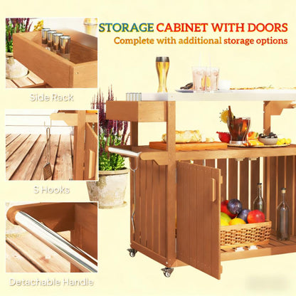 Easy to Move Outdoor Table Top,Outdoor Bar Cart with Storage,Wheeled Kitchen Island for Food Prep