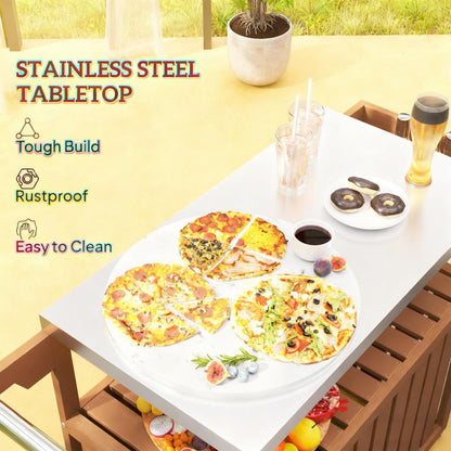 Easy to Move Outdoor Table Top,Outdoor Bar Cart with Storage,Wheeled Kitchen Island for Food Prep