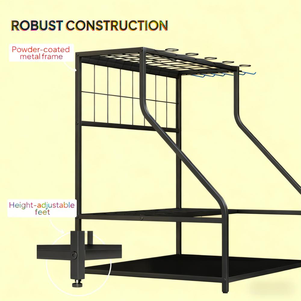 Garden Tool Organizer,3-Tier Yard Tool Storage Rack,with Hooks for Long-Handled,Broom,Shovel