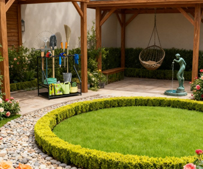 Garden Tool Organizer,3-Tier Yard Tool Storage Rack,with Hooks for Long-Handled,Broom,Shovel