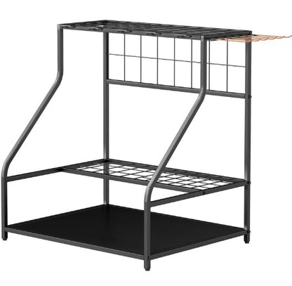 Multi-Purpose Garden Tool Organizer,3-Tier Yard Tool Storage Rack,with Hooks for Long-Handled,Broom,Shovel