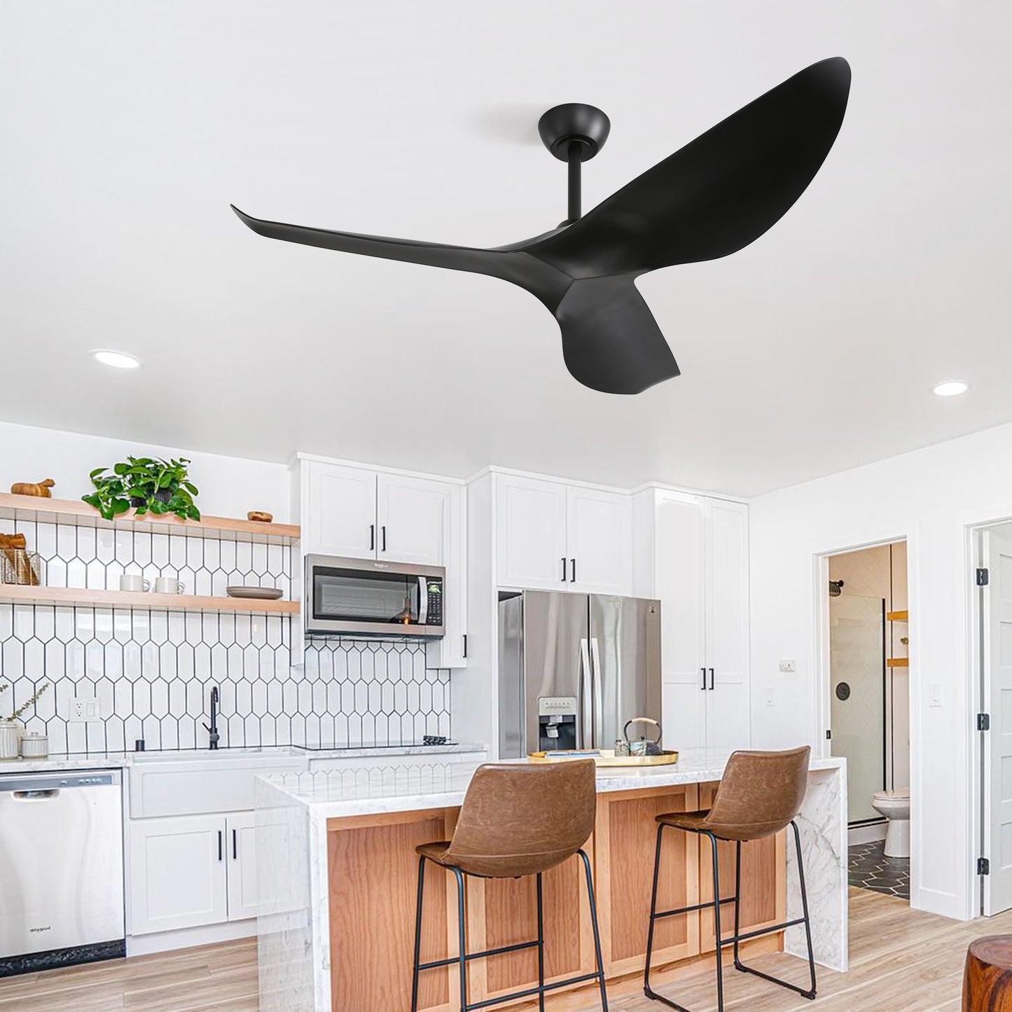 52 Inch Indoor Ceiling Fan No Light With 6 Speed Remote Control 3 ABS Blades Reversible DC Moto
