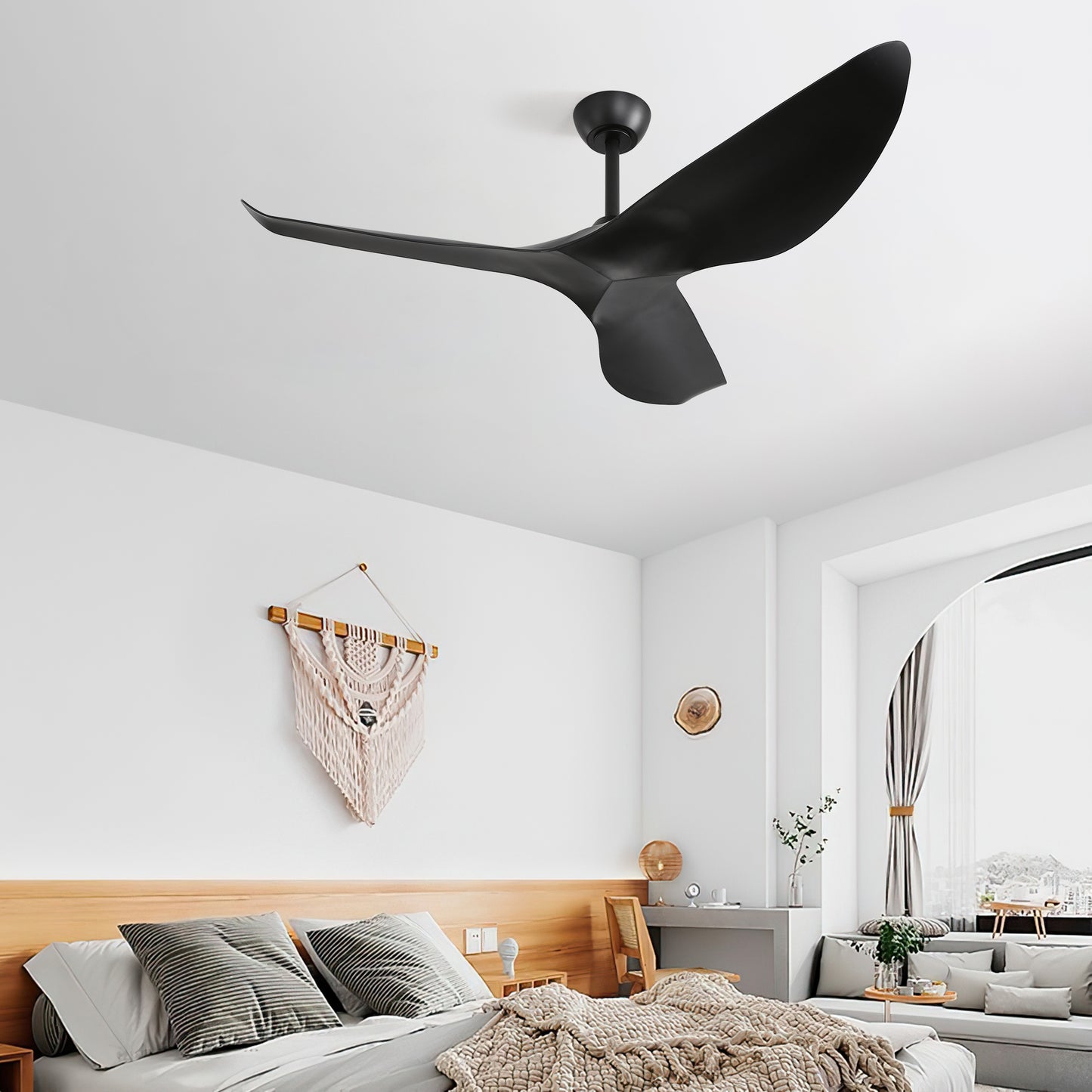 52 Inch Indoor Ceiling Fan No Light With 6 Speed Remote Control 3 ABS Blades Reversible DC Moto