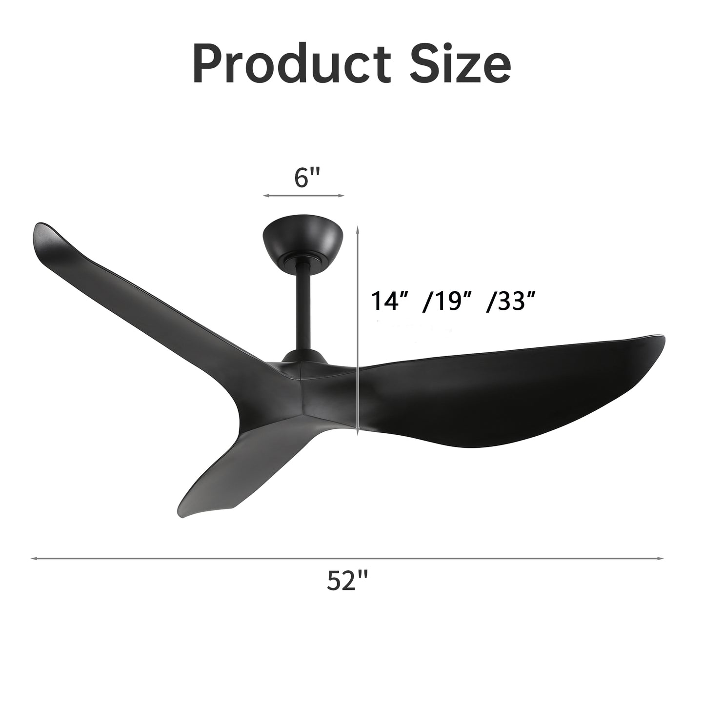 52 Inch Indoor Ceiling Fan No Light With 6 Speed Remote Control 3 ABS Blades Reversible DC Moto