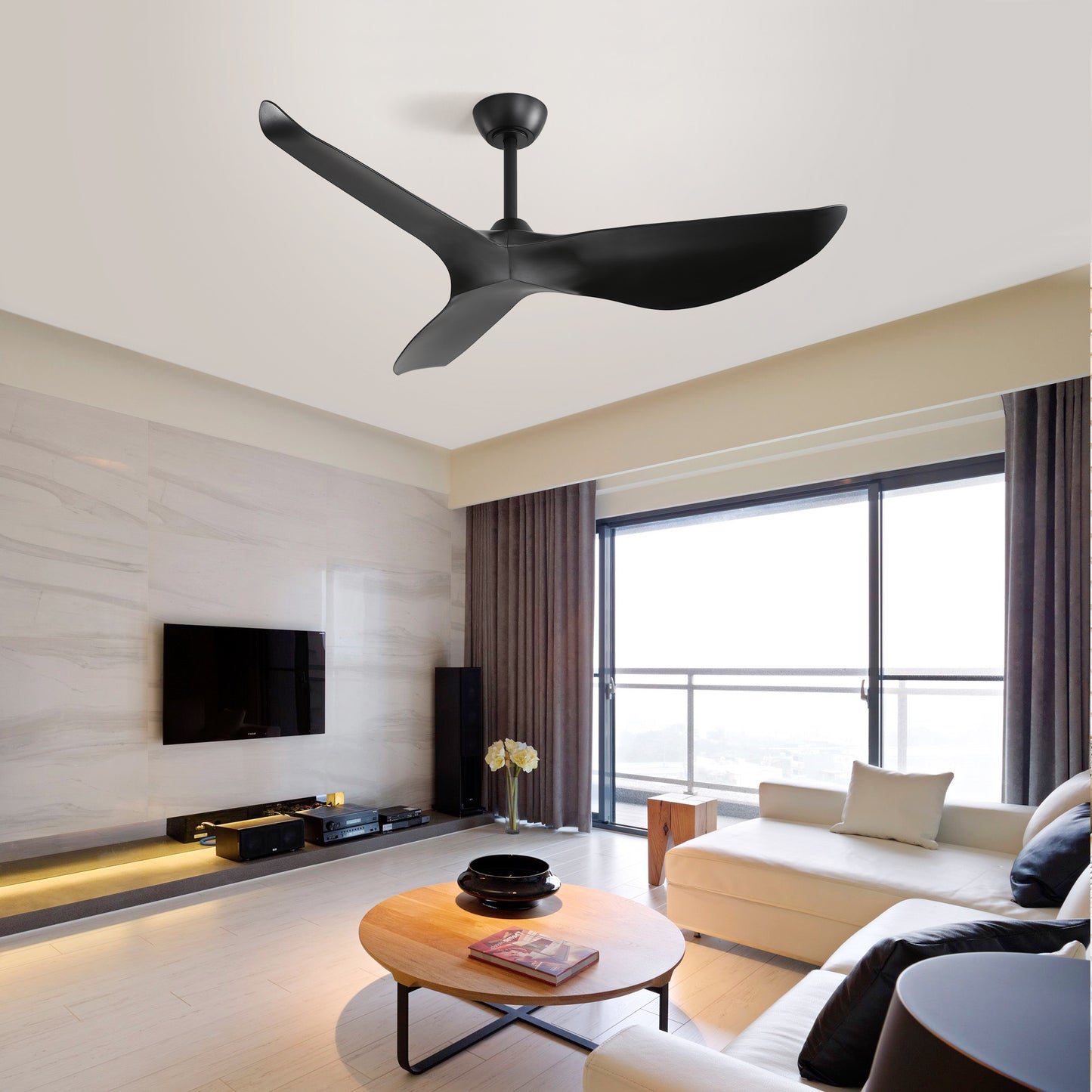 52 Inch Indoor Ceiling Fan No Light With 6 Speed Remote Control 3 ABS Blades Reversible DC Moto