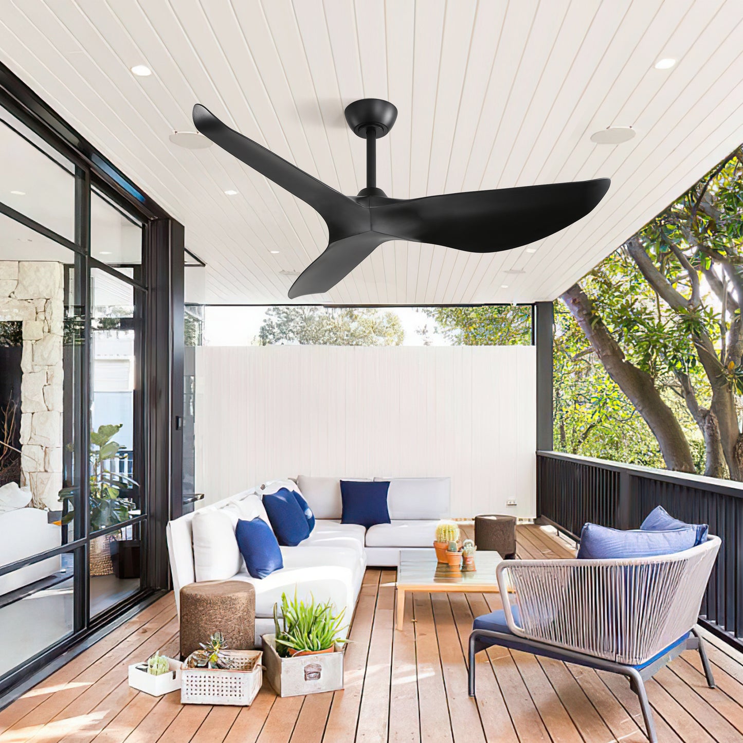 52 Inch Indoor Ceiling Fan No Light With 6 Speed Remote Control 3 ABS Blades Reversible DC Moto