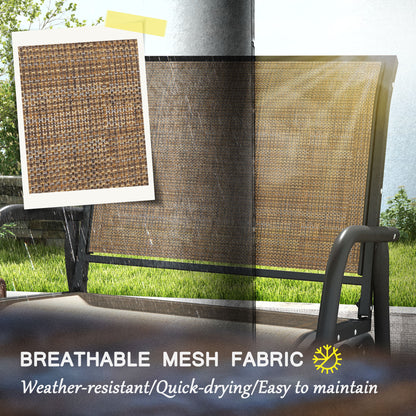 Outsunny Porch Glider Set of 2, Metal Frame Swing Glider Chairs with Breathable Mesh Fabric, Curved Armrests and Steel Frame for Garden, Poolside, Backyard, Balcony, Light Mixed Brown