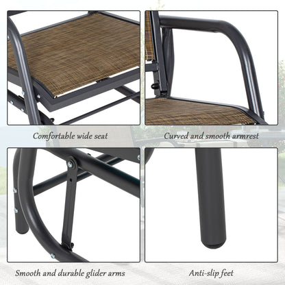 Outsunny Porch Glider Set of 2, Metal Frame Swing Glider Chairs with Breathable Mesh Fabric, Curved Armrests and Steel Frame for Garden, Poolside, Backyard, Balcony, Light Mixed Brown