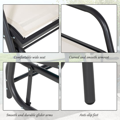 Outsunny Porch Glider Set of 2, Metal Frame Swing Glider Chairs with Breathable Mesh Fabric, Curved Armrests and Steel Frame for Garden, Poolside, Backyard, Balcony, Cream White