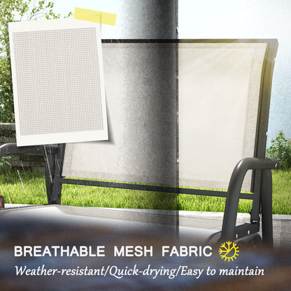 Outsunny Porch Glider Set of 2, Metal Frame Swing Glider Chairs with Breathable Mesh Fabric, Curved Armrests and Steel Frame for Garden, Poolside, Backyard, Balcony, Cream White