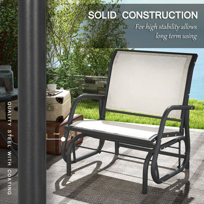 Outsunny Porch Glider Set of 2, Metal Frame Swing Glider Chairs with Breathable Mesh Fabric, Curved Armrests and Steel Frame for Garden, Poolside, Backyard, Balcony, Cream White
