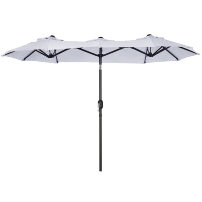 Outsunny Double-sided Patio Umbrella 9.5' Large Outdoor Market Umbrella with Push Button Tilt and Crank, 3 Air Vents and 12 Ribs, for Garden, Deck, Pool, White