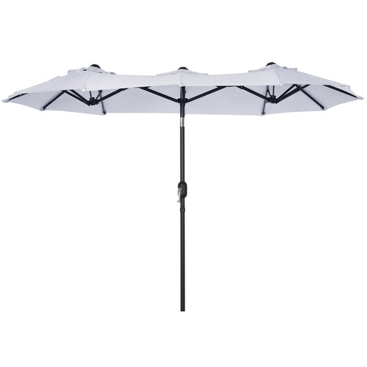 Outsunny Double-sided Patio Umbrella 9.5' Large Outdoor Market Umbrella with Push Button Tilt and Crank, 3 Air Vents and 12 Ribs, for Garden, Deck, Pool, White
