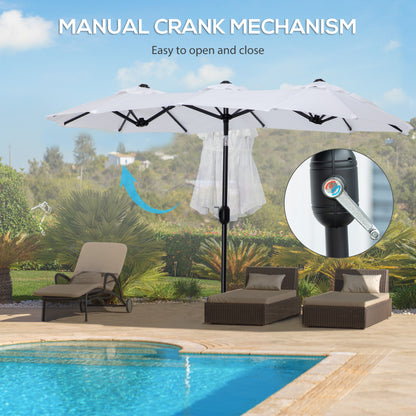 Outsunny Double-sided Patio Umbrella 9.5' Large Outdoor Market Umbrella with Push Button Tilt and Crank, 3 Air Vents and 12 Ribs, for Garden, Deck, Pool, White