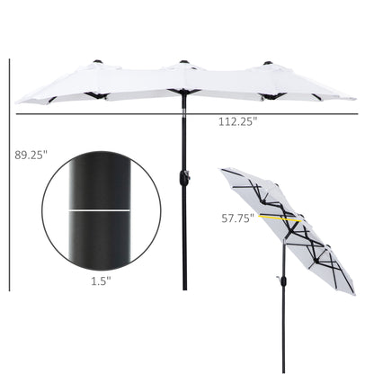 Outsunny Double-sided Patio Umbrella 9.5' Large Outdoor Market Umbrella with Push Button Tilt and Crank, 3 Air Vents and 12 Ribs, for Garden, Deck, Pool, White