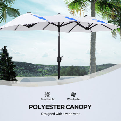 Outsunny Double-sided Patio Umbrella 9.5' Large Outdoor Market Umbrella with Push Button Tilt and Crank, 3 Air Vents and 12 Ribs, for Garden, Deck, Pool, White
