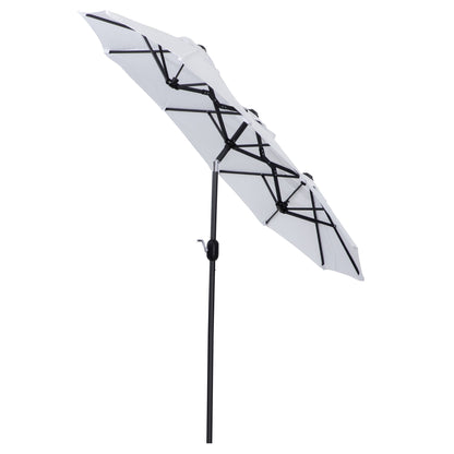 Outsunny Double-sided Patio Umbrella 9.5' Large Outdoor Market Umbrella with Push Button Tilt and Crank, 3 Air Vents and 12 Ribs, for Garden, Deck, Pool, White