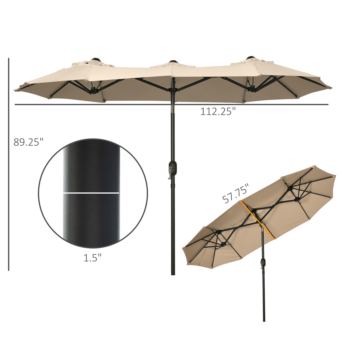 Outsunny Double-sided Patio Umbrella 9.5' Large Outdoor Market Umbrella with Push Button Tilt and Crank, 3 Air Vents and 12 Ribs, for Garden, Deck, Pool, Brown