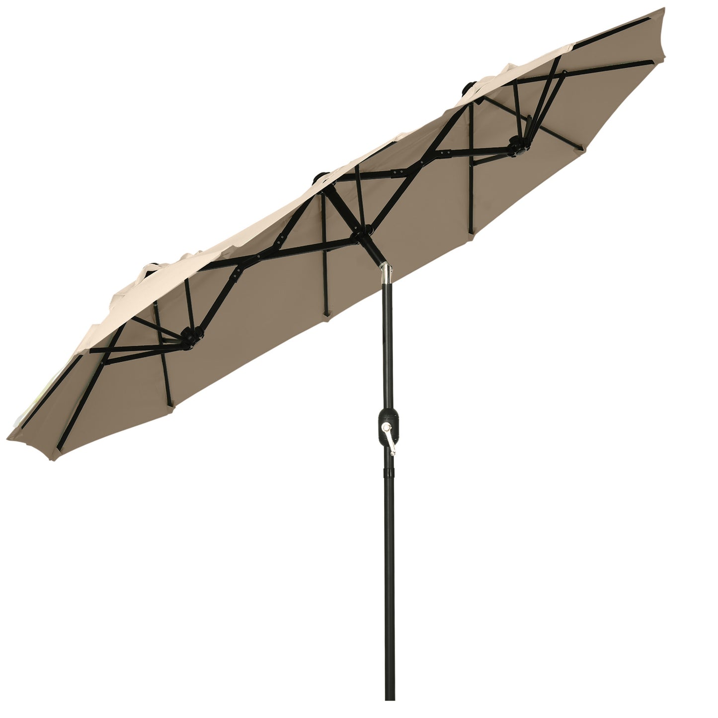 Outsunny Double-sided Patio Umbrella 9.5' Large Outdoor Market Umbrella with Push Button Tilt and Crank, 3 Air Vents and 12 Ribs, for Garden, Deck, Pool, Brown