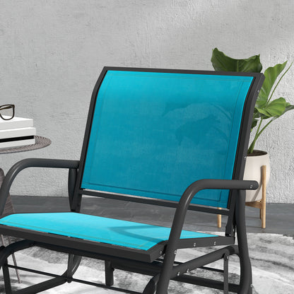 Outsunny Porch Glider Set of 2, Metal Frame Swing Glider Chairs with Breathable Mesh Fabric, Curved Armrests and Steel Frame for Garden, Poolside, Backyard, Balcony, Blue
