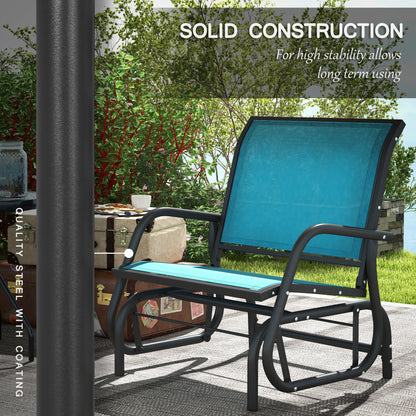 Outsunny Porch Glider Set of 2, Metal Frame Swing Glider Chairs with Breathable Mesh Fabric, Curved Armrests and Steel Frame for Garden, Poolside, Backyard, Balcony, Blue