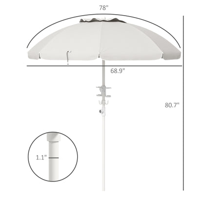 Outsunny 5.7' Portable Beach Umbrella with Tilt, Adjustable Height, 2 Cup Holders & Hooks, UV 40+ Ruffled Outdoor Umbrella with Vented Canopy, Cream White