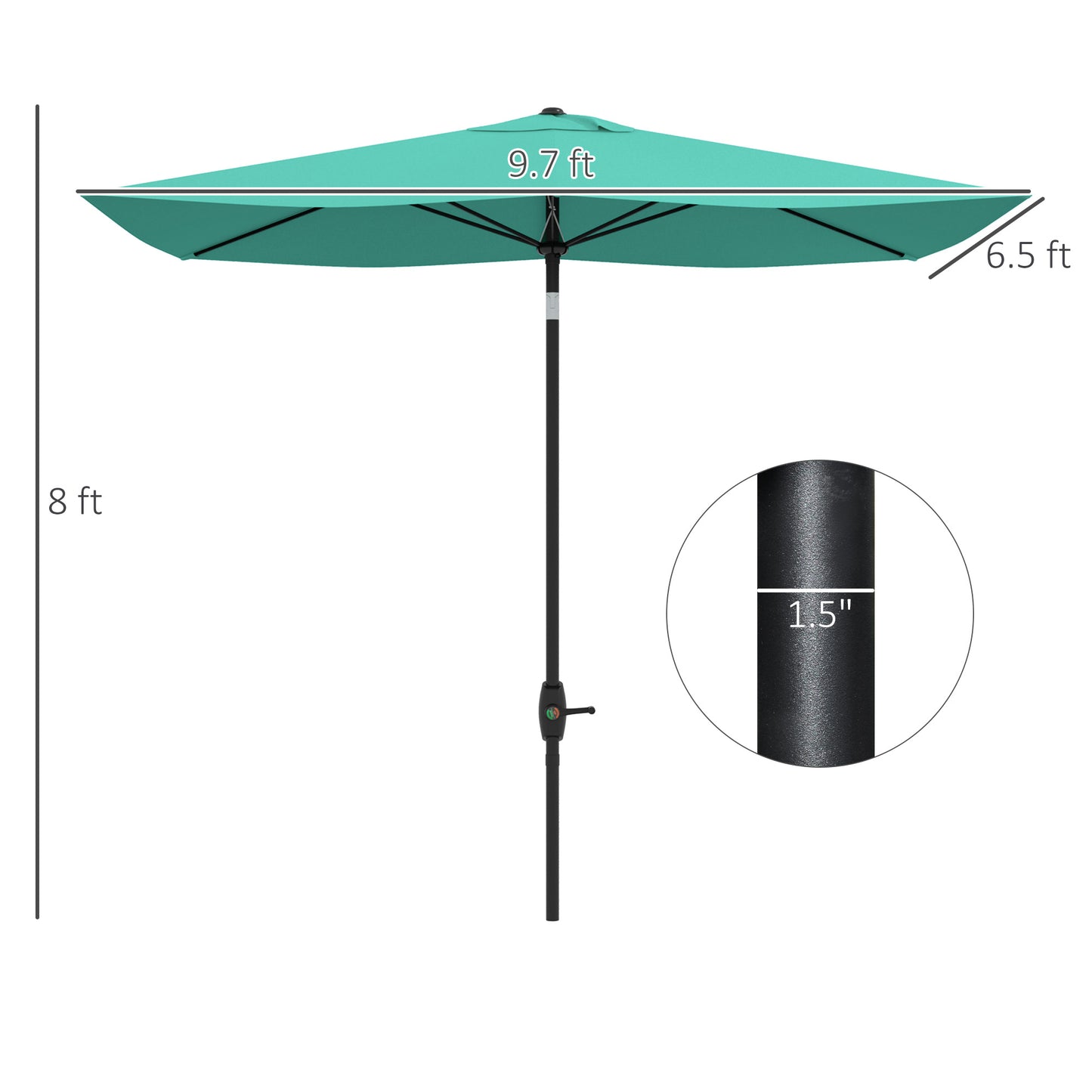 Outsunny 6.5' x 10' Rectangular Market Umbrella, Patio Outdoor Table Umbrella with Crank and Push Button Tilt, Teal