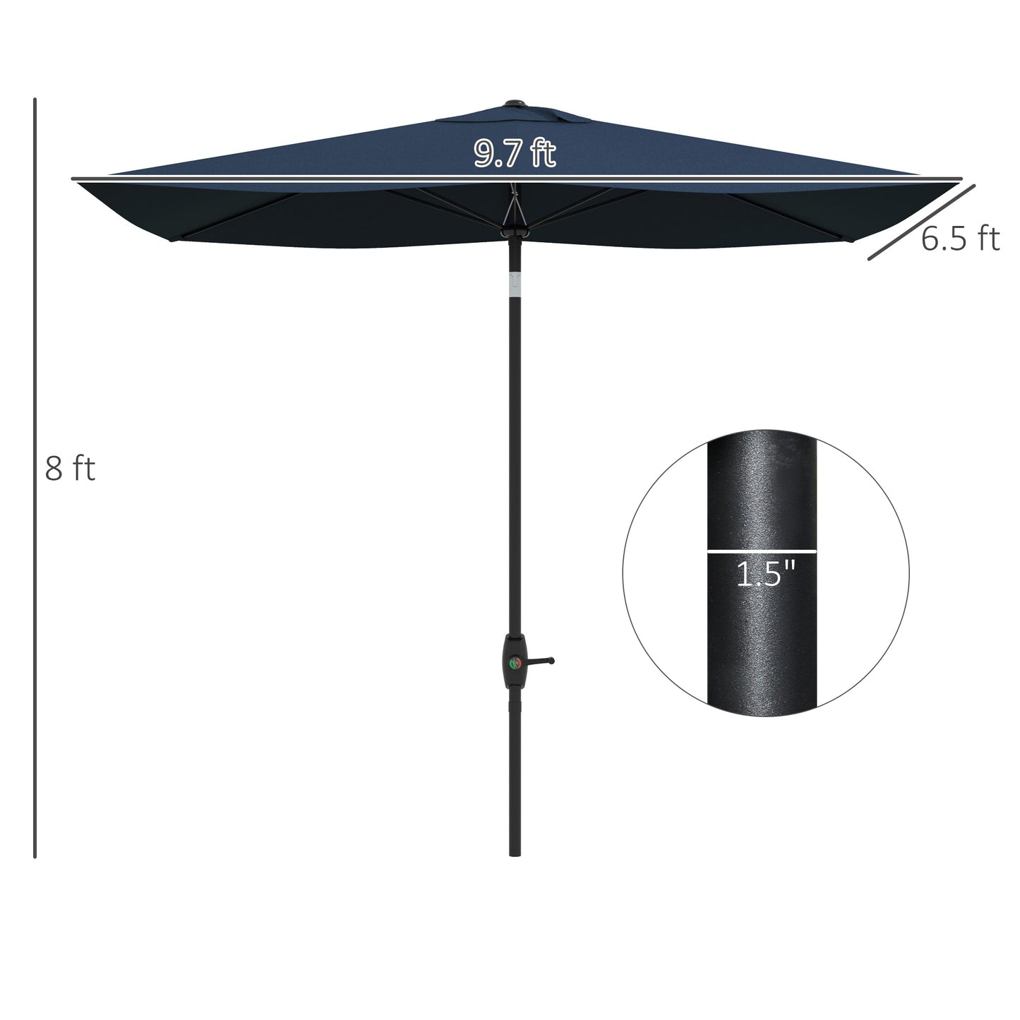 Outsunny 6.5' x 10' Rectangular Market Umbrella, Patio Outdoor Table Umbrella with Crank and Push Button Tilt, Blue