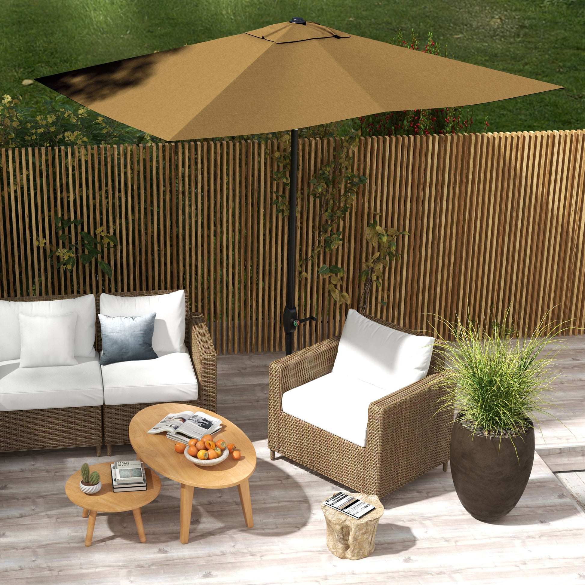 Outsunny 6.5' x 10' Rectangular Market Umbrella, Patio Outdoor Table U – Flynama